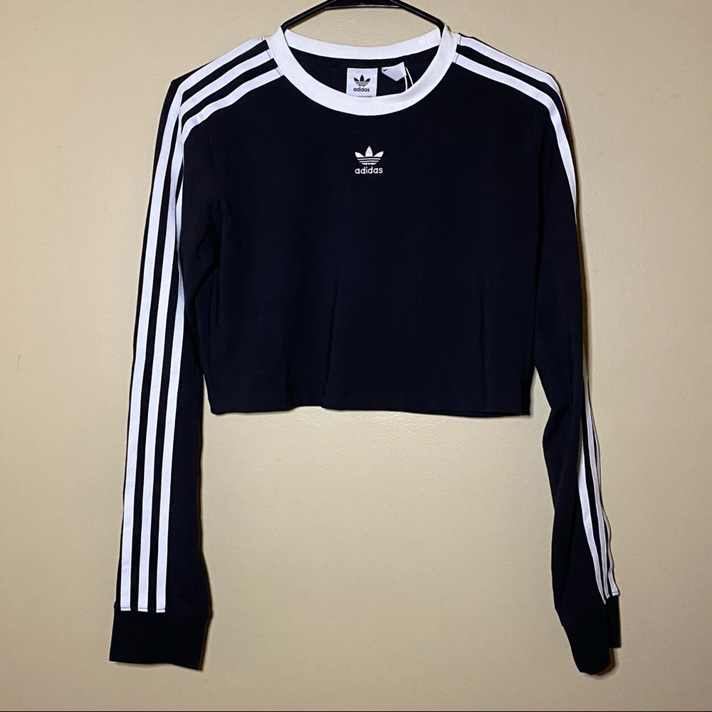 Adidas Womens Striped Cropped Long Sleeve Size Large